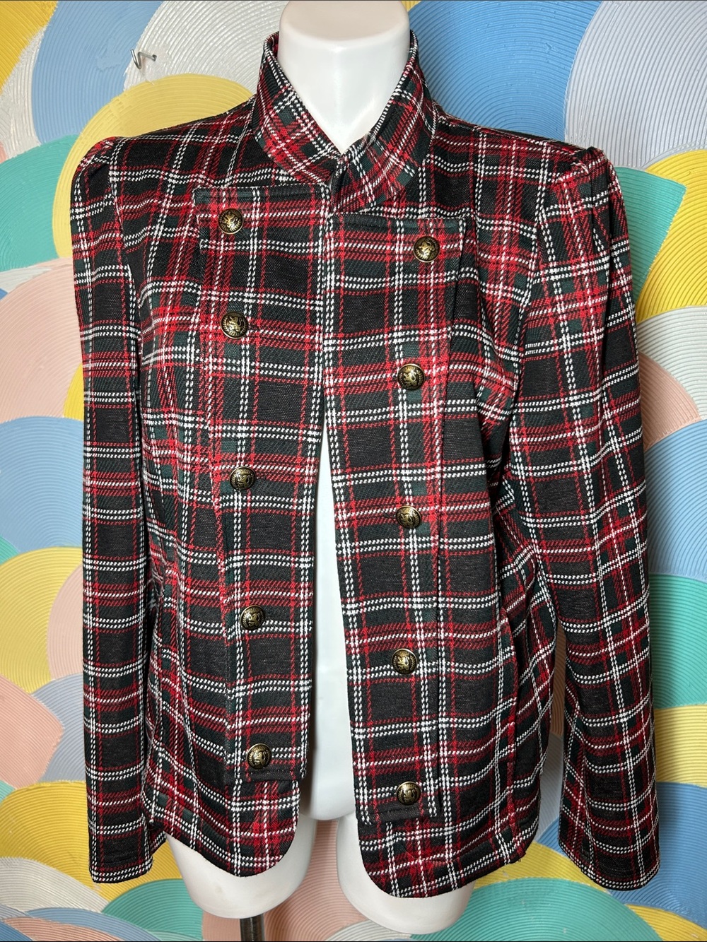 Tommy Hilfiger Women's Red & Black Plaid Double-Breasted Jacket sz L